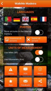 Sets of the app. Languages, photos, units of measurement.